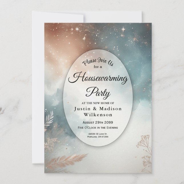Convite Sage and Terracotta Stardust Skies Housewarming (Frente)