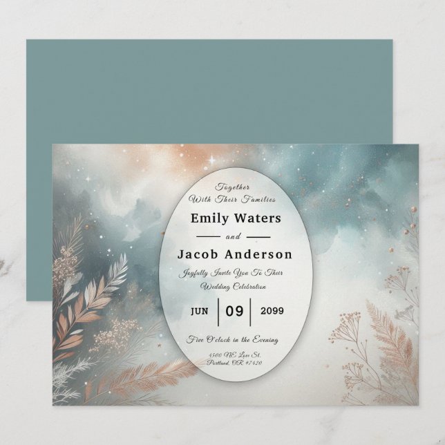 Convite Sage and Terracotta Stardust Skies Wedding (Frente/Verso)