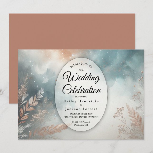 Convite Sage and Terracotta Stardust Skies Wedding (Frente/Verso)
