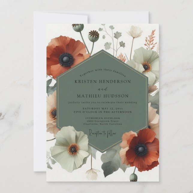 Convite Sage Artistic Poppy Wedding (Frente)