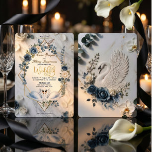 Convite Sage Azul Poeira & Casamento Geométrico Creme