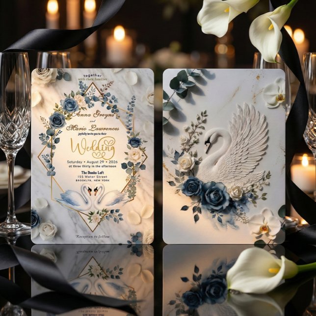 Convite Sage Azul Poeira & Casamento Geométrico Creme (Criador carregado)