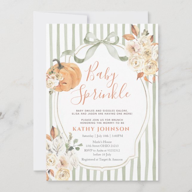 Convite Sage Baby Sprinkle Autumn Pumpkin Chá de fraldas (Frente)