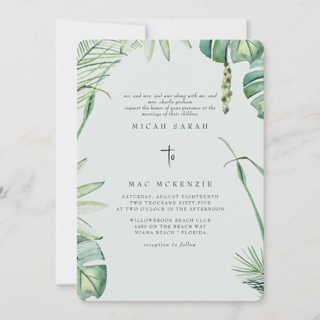 Convite Sage Beach Tropics Wedding (Frente)