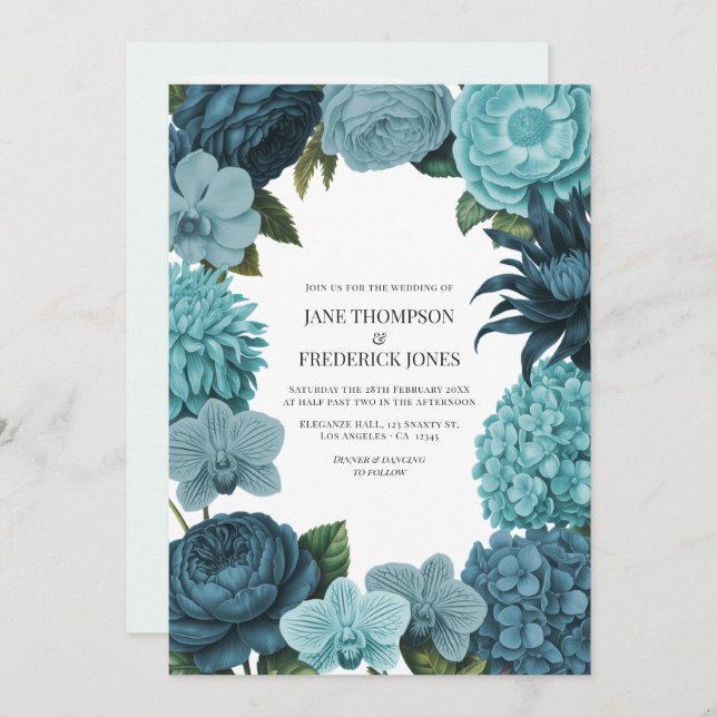 Convite Sage Blue, Glacier Teal & Ice Mint Wedding (Frente/Verso)