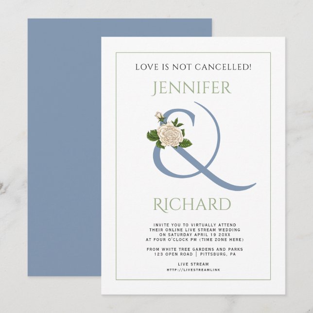 Convite Sage Blue Sage e casamento virtual (Frente/Verso)