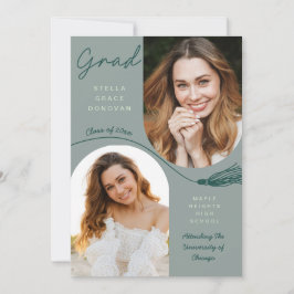 Convite Sage Boho Tassel Grad Announcement with Photo