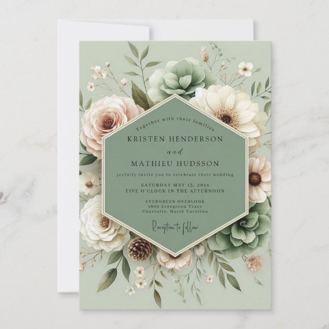 Convite Sage Botanical Succulent Wedding (Frente)
