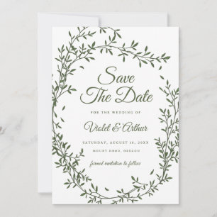 Convite Sage Botanical Wreath Weding The Date