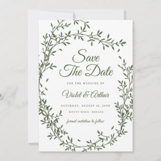 Convite Sage Botanical Wreath Weding The Date