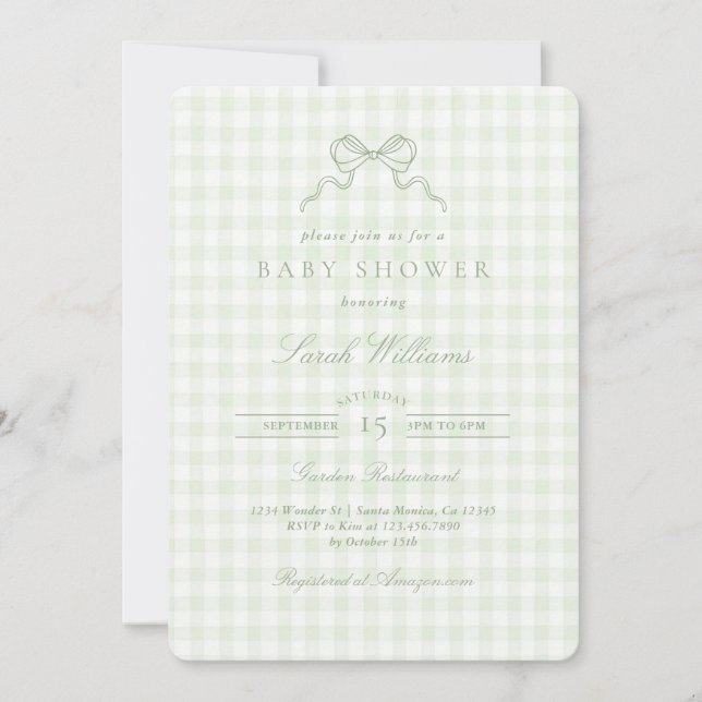 Convite Sage Bow Baby Shower invitation (Frente)