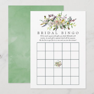 Convite Sage & Branco Bingo de Chá de Noiva com Flores em