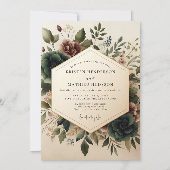 Convite Sage Burgundy Vintage Bloom Wedding (Frente)