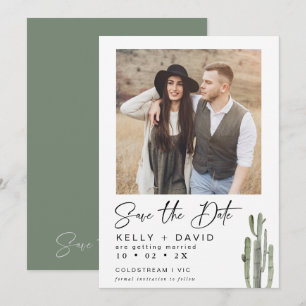 Convite Sage Cactus Succulent Photo Save The Date Card (Fo