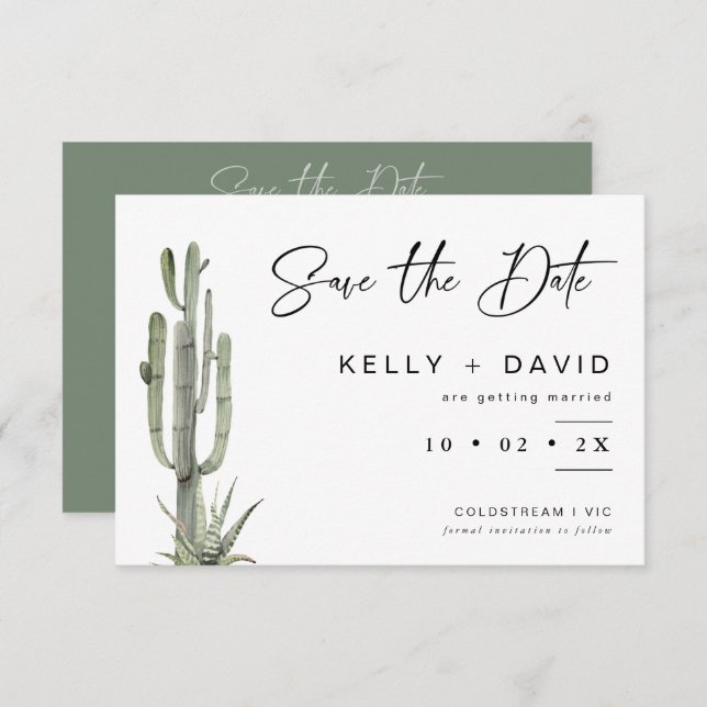 Convite Sage Cactus Succulent Weding The Date Card (Frente/Verso)