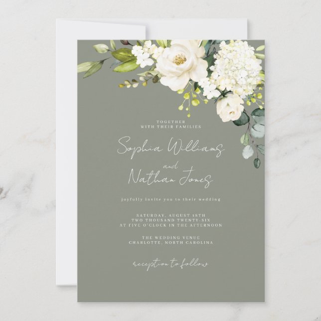 Convite Sage Champagne Floral Wedding (Frente)