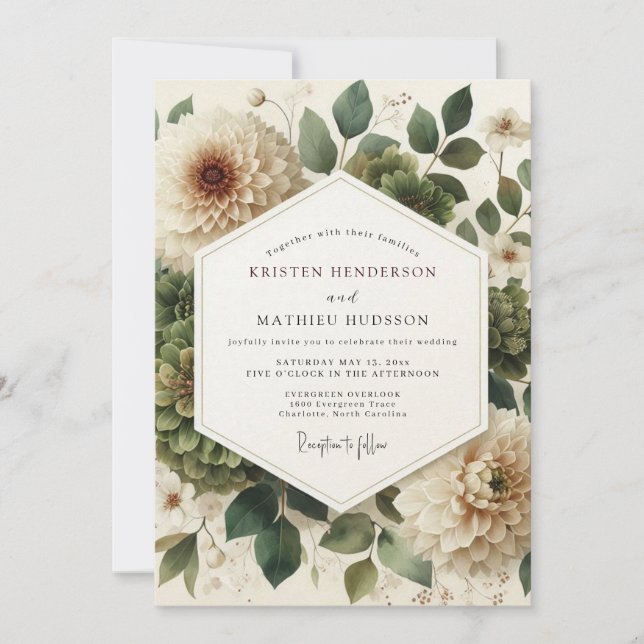 Convite Sage Classic Bloom Wedding (Frente)