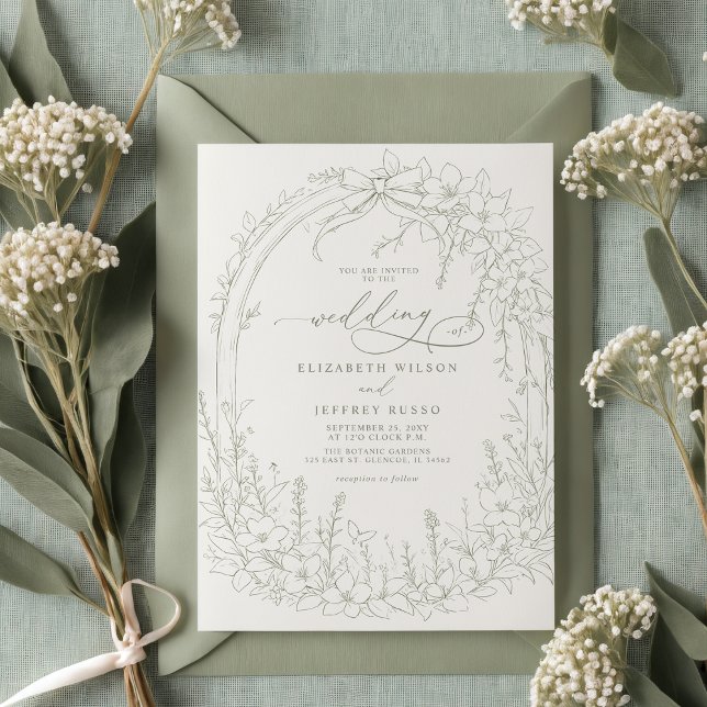 Convite Sage Coquette Woodland Garden Casamento Floral (Sage Coquette Woodland Garden Floral Wedding Invitation)