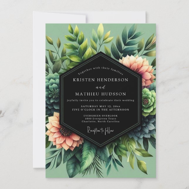 Convite Sage Coral Botanical Wedding (Frente)