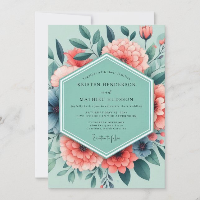 Convite Sage Coral Vivid Bloom Wedding (Frente)