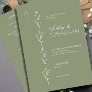 Convite Sage de Casamento do Divisor Botânico Moderno All-