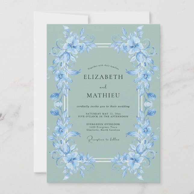 Convite Sage de Centáurea Floral Romântico Casamento (Frente)