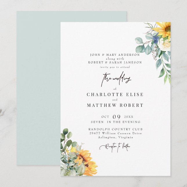 Convite Sage de Folhagem Moderna Casamento de Ambos os Pai (Frente/Verso)