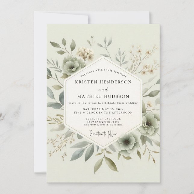 Convite Sage Delicate Botanical Wedding (Frente)