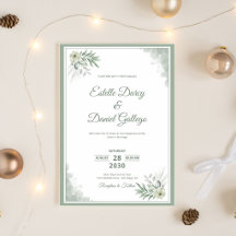 Sage e Branco Casamento Floral em Aquarela