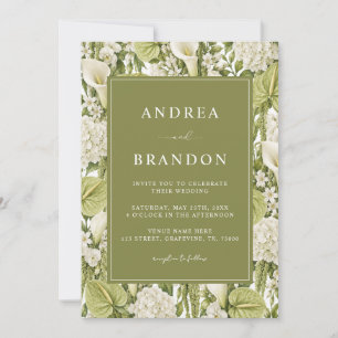Convite Sage e Branco Jardim Vibrante Casamento com Có