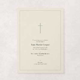 Convite Sage e Creme Cruz Mínima Religiosa Batismo