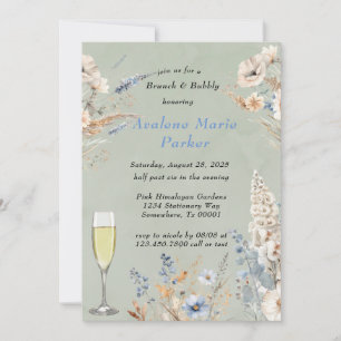 Convite Sage e Dusty Blue Floral Brunch e Bubble