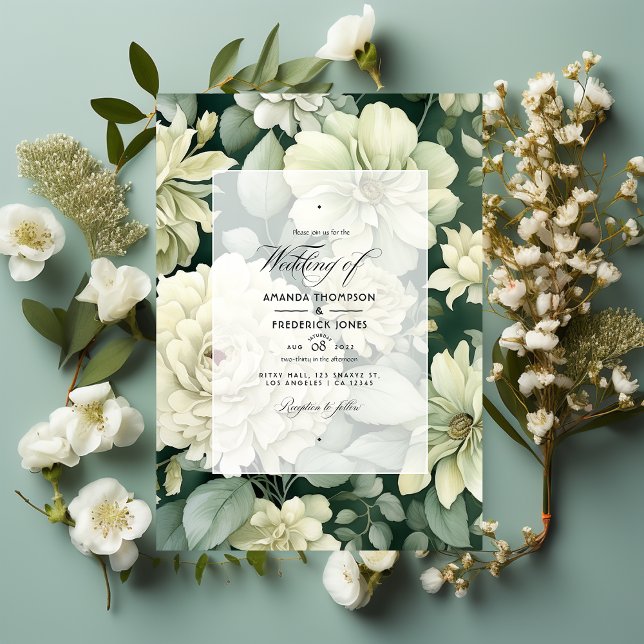 Convite Sage e Ivory Floral Wedding (Criador carregado)