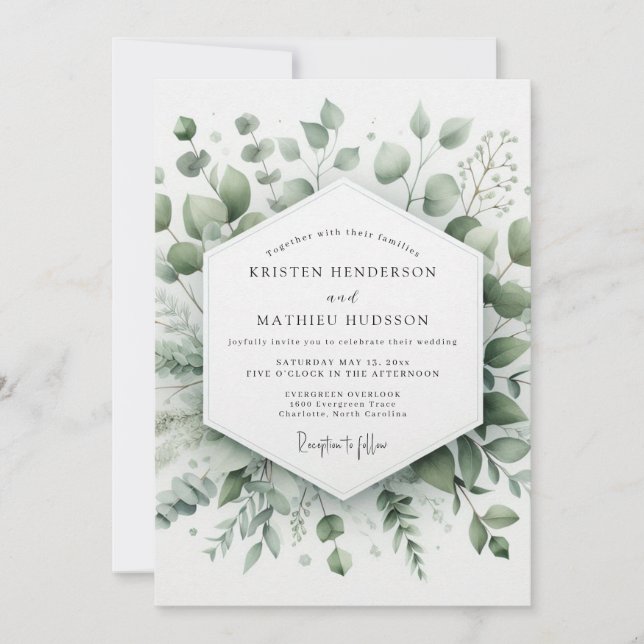 Convite Sage Elegant Greenery Wedding (Frente)