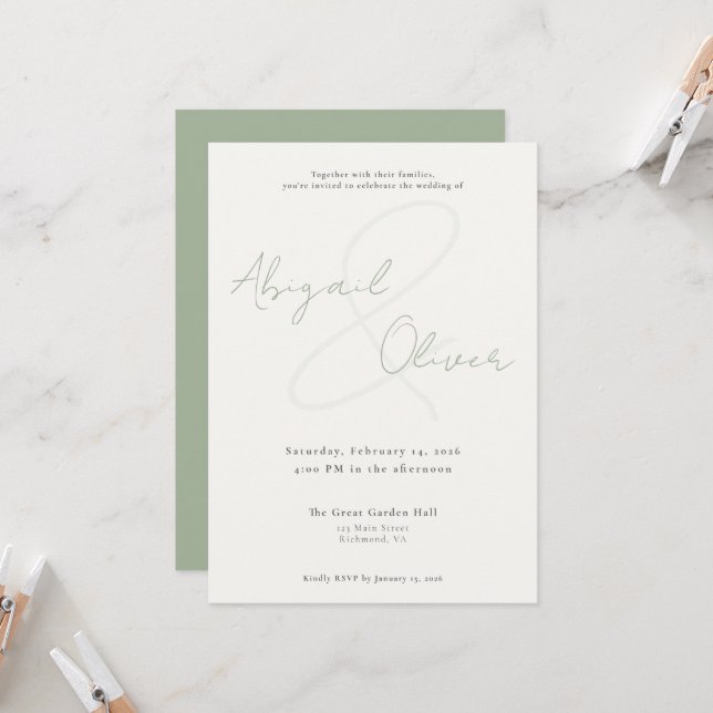 Convite Sage Elegant & Minimal | Modern & Simple Wedding (Frente/Verso In Situ)