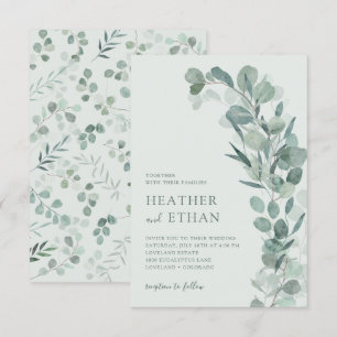 Convite Sage Elegante Moderno Eucalipto Verde Casamento