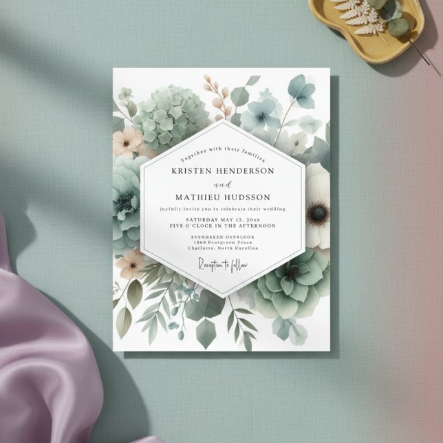 Convite Sage Ethereal Floral Wedding (Criador carregado)