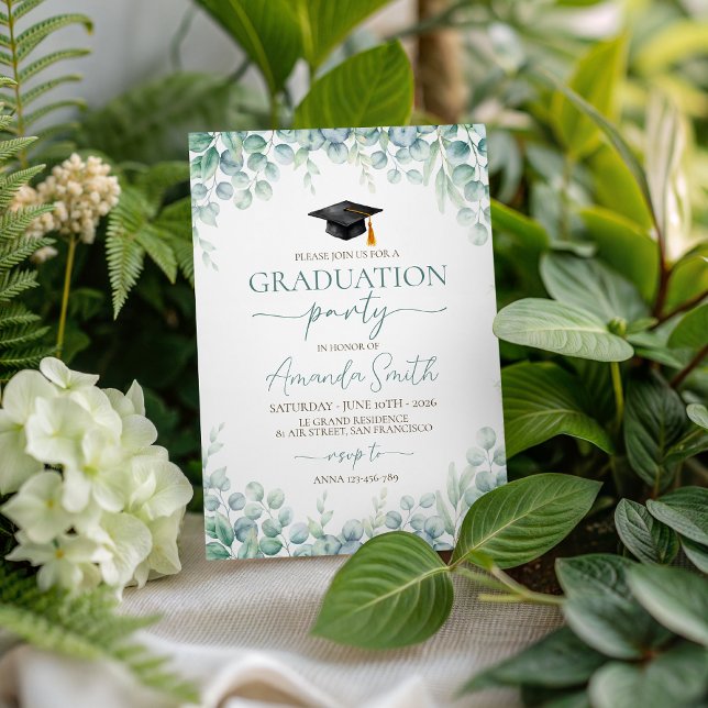 Convite Sage Eucalyptus Border Graduation Invite (Criador carregado)