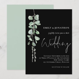 Convite Sage Eucalyptus Elegant Script Black Weding