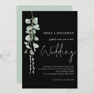 Convite Sage Eucalyptus Elegant Script Black Weding