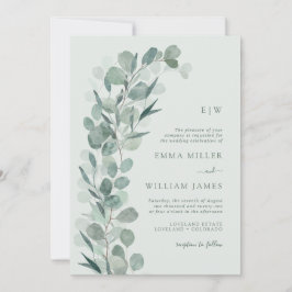 Convite Sage Eucalyptus Monogrammed Wedding
