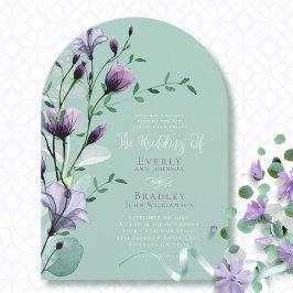 Convite Sage Eucalyptus Purple Watercolor Floral Wedding