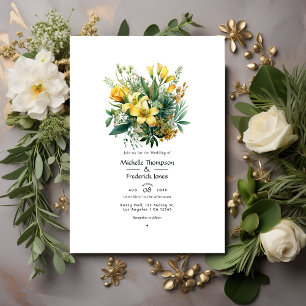 Convite Sage, Evergreen e Floral Dourado Casamento de Prim
