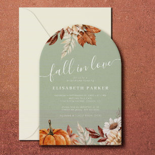 Convite Sage Fall in Love floral pumpkin chá de noiva