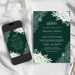 Convite Sage Floral de Renda Verde Esmeralda Casamento Muç