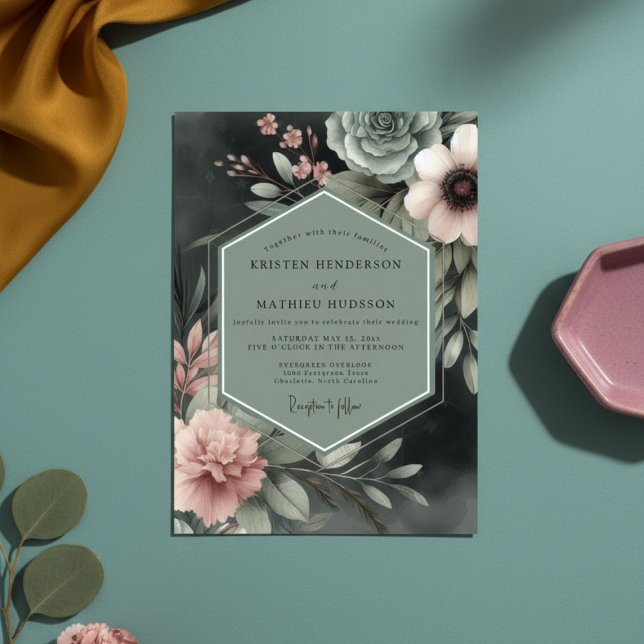 Convite Sage Floral Moody Romance Wedding (Criador carregado)