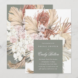 Convite Sage Floral Moss Green Pampas Boho Chá de panela