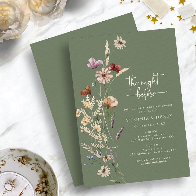 Convite Sage Floral Na Noite Antes Do Janto De Ensaio (Sage Green Floral The Night Before Rehearsal Dinner Invitation by Painted Paperie
)