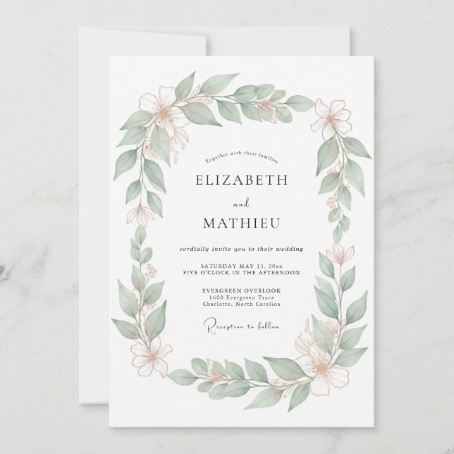 Convite Sage Fresco Floral Casamento (Frente)