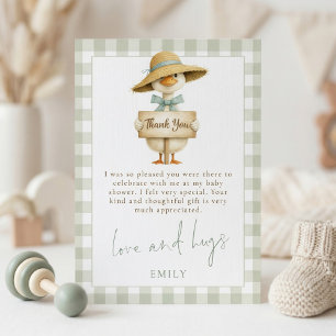 Convite Sage Gingham Sage Ganso Bebe Obrigado